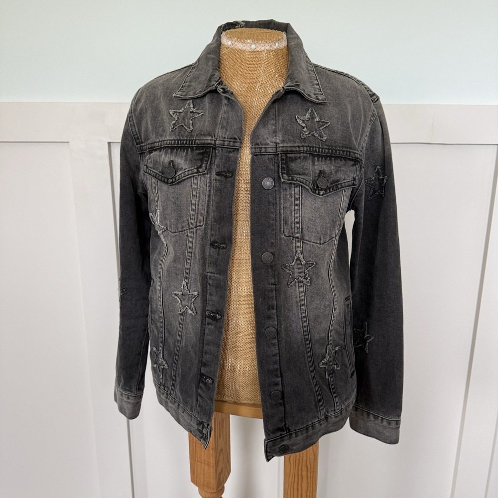 Rails Knox Star Patches 100% Cotton Faded Black Long Sleeves‎ Denim Jacket XS